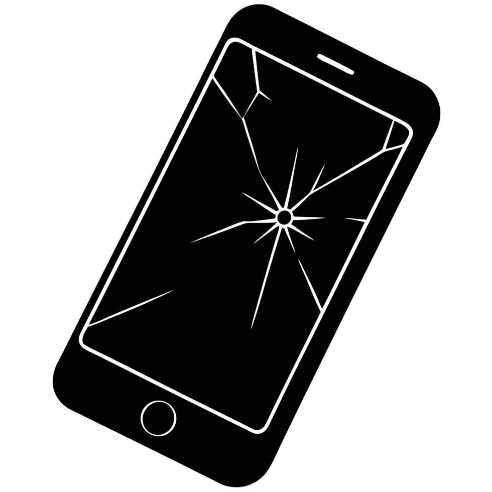A broken cell phone with a cracked screen on it vector