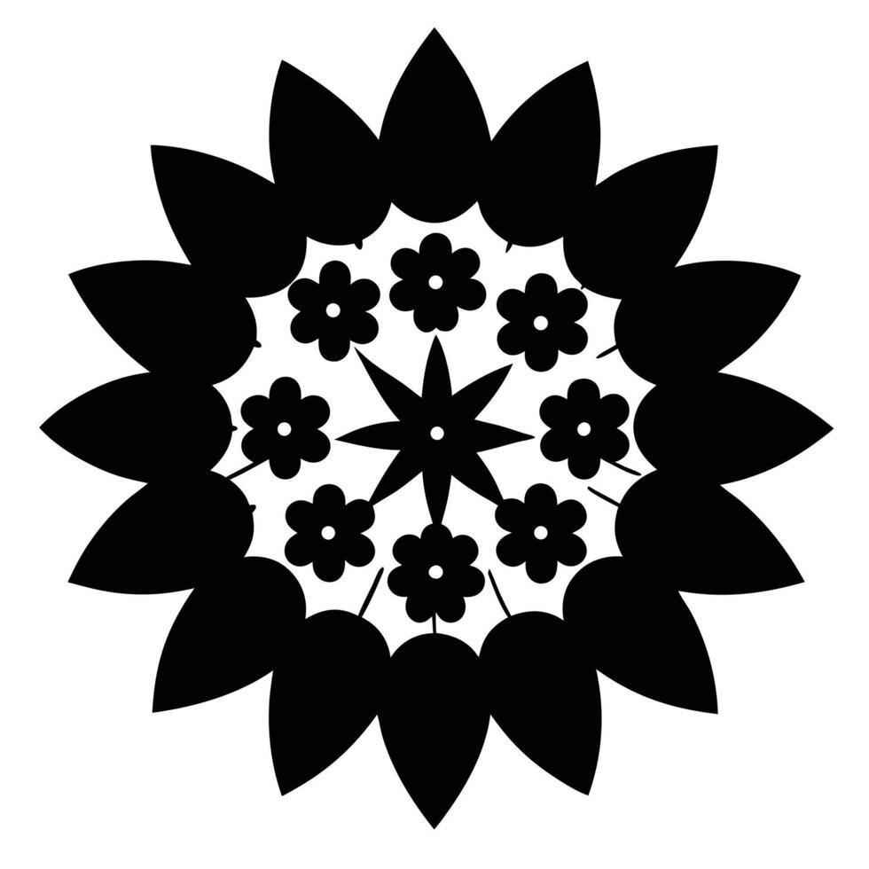 A black and white flower design with leaves vector