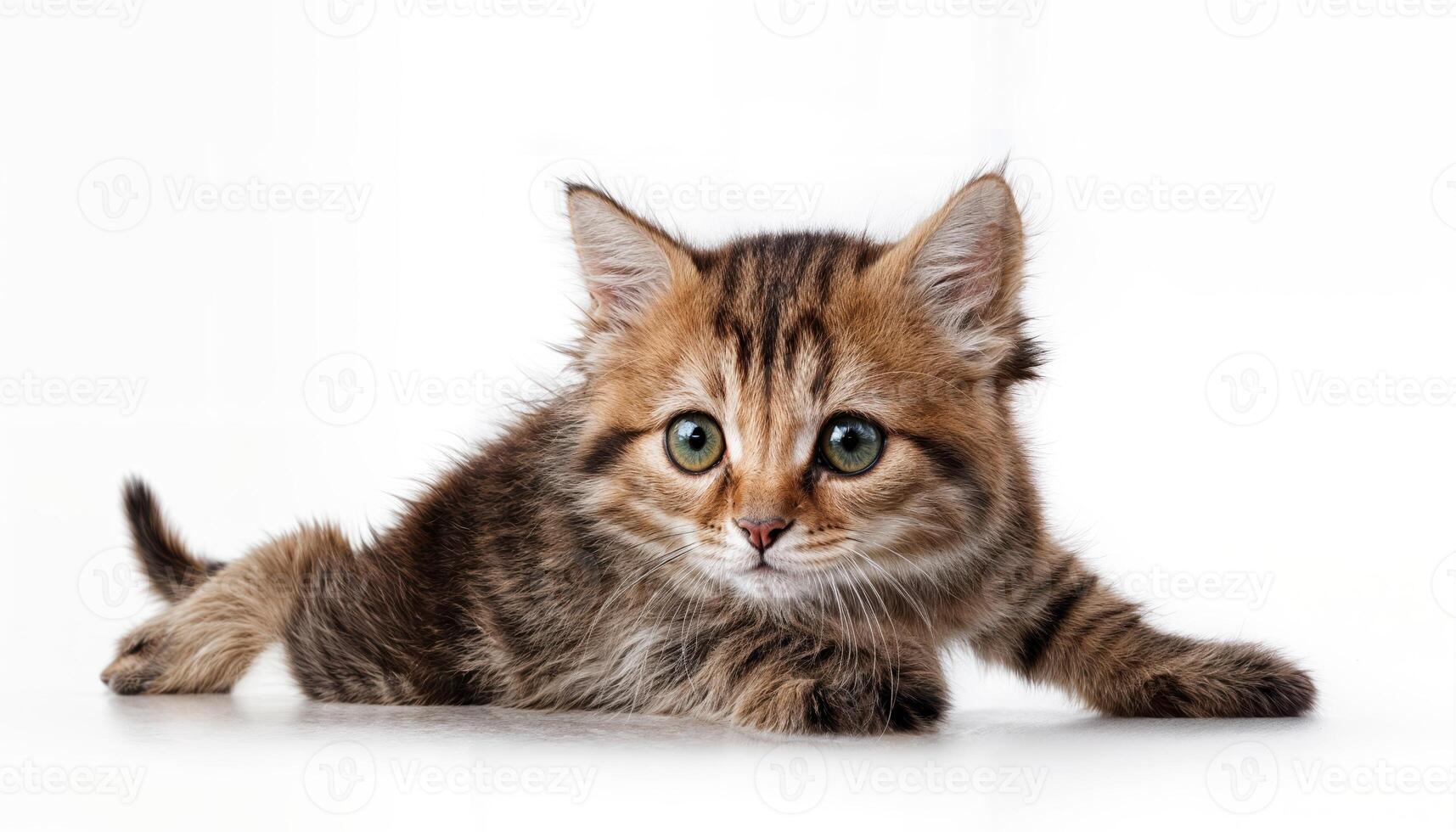 Isolated Kitten on White Background, Playful and Endearing Ball of Fur Cradled in Soft Light, Perfect for Digital Art, Home Decor, or Design Inspiration photo