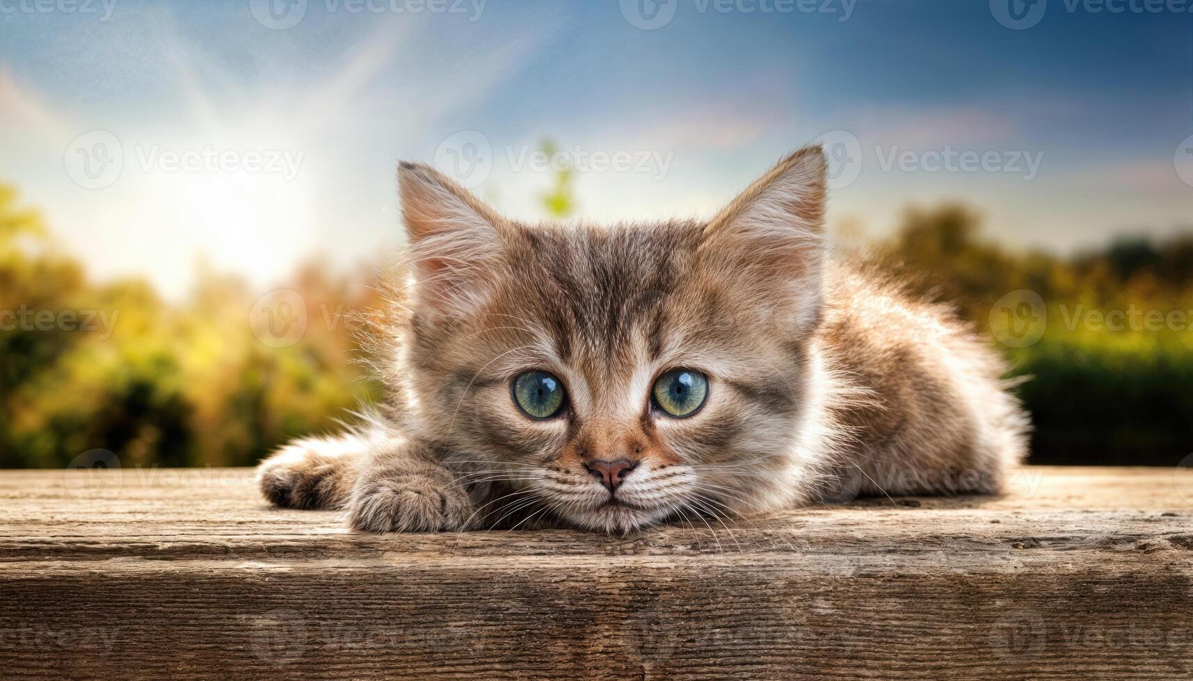 Adorable Kitten Nap on Antique Wooden Table Soft Furry Mascot Nestled Amongst Vintage Textures and Shadows, Showcasing a Cozy Scene of Relaxation and Serenity. photo