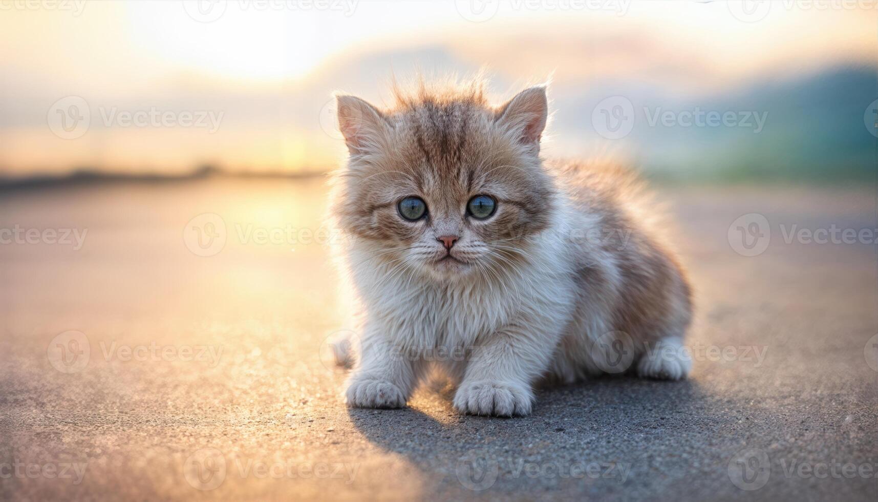 Fluffy Munchkin Kitty Lounging in a Cozy Corner, Showcasing a Patchwork of Fur Textures and Playful Whiskers Against the Soft Pastel Hues of a Sunlit Room, Exuding Sweetness and Serenity. photo
