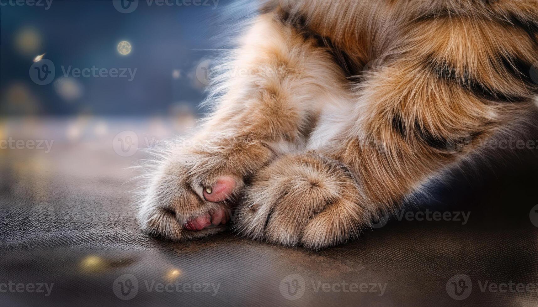 CloseUp of a Kitty Kneading Slow Shutter Speed Captures Intimate Moment with Soft Fur Textures and Gentle Paw Details, Radiating a Peaceful Atmosphere. photo