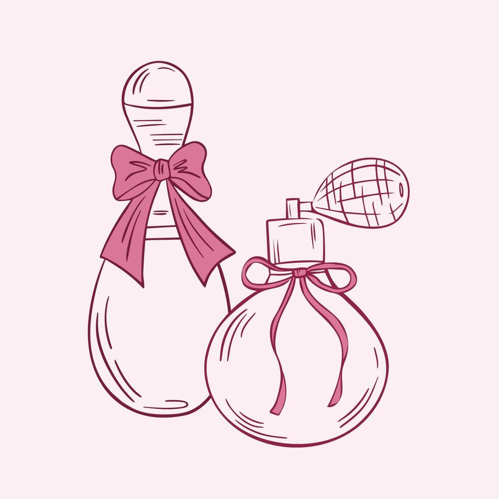 Illustration of perfume bottles with vintage bows vector