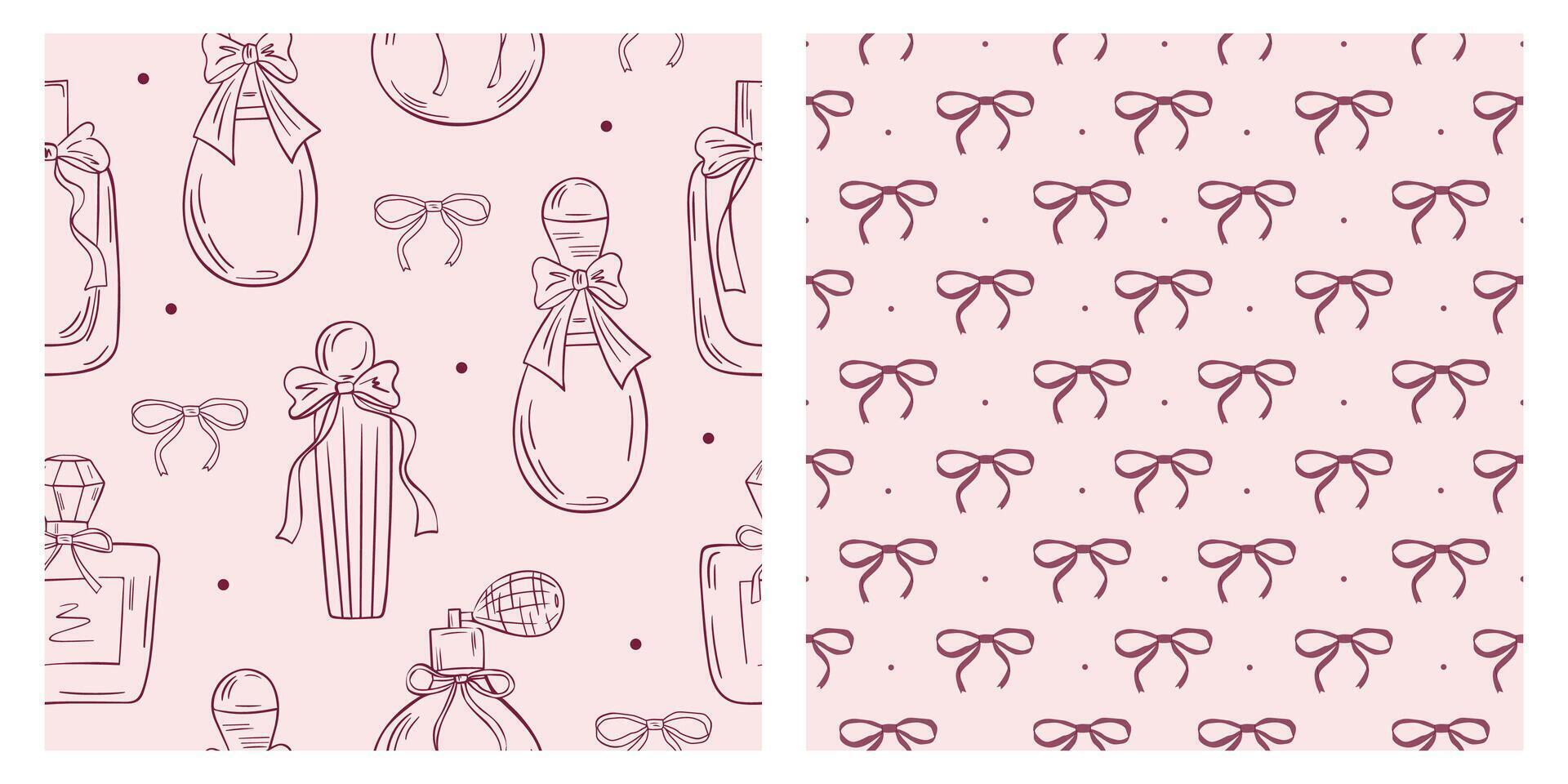Perfume bottles and ribbon bows pattern collection vector