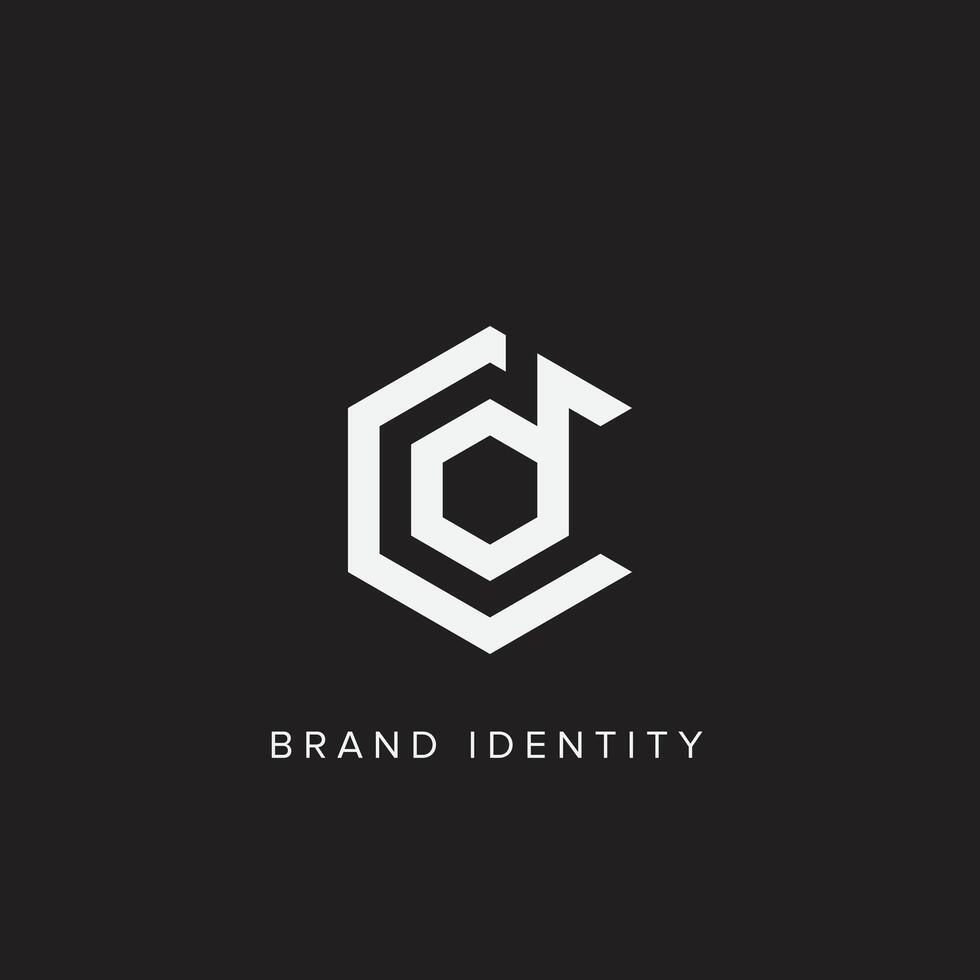 Initial letter logo cd, dc, d inside c hexagon shape black monogram. vector
