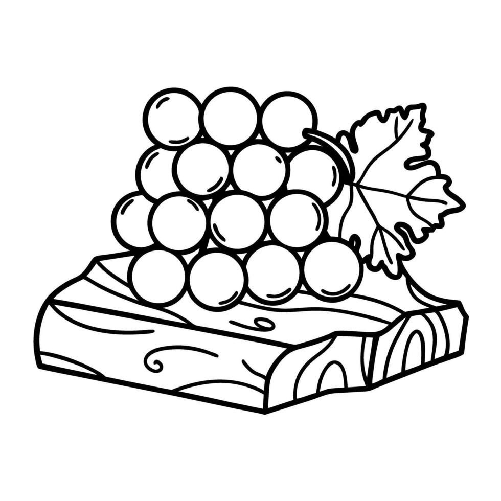 Illustration of grapes on a wooden board fresh fruit, natural food concept in line art vector