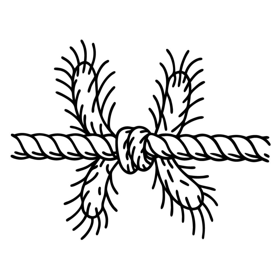 Barbed rope knot illustration prickly twisted line with knot detail, black outline, hand drawn hazardous obstacle symbol vector