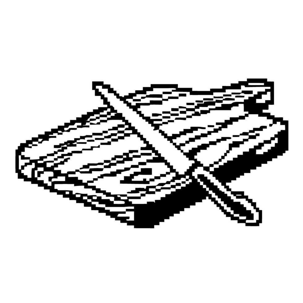 Pixel art of knife and cutting board in black and white illustration vector