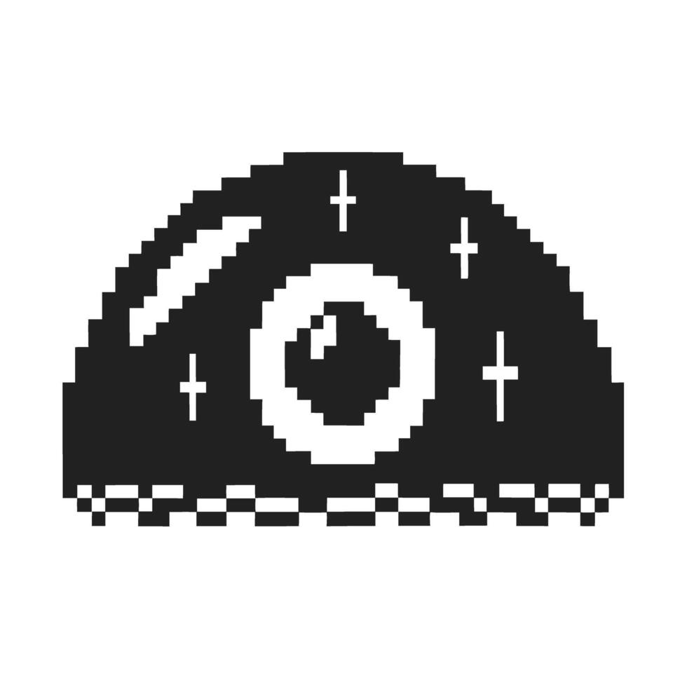 Retro pixel art cosmic eye black and white digital illustration of single stylized eye with stars, astrology or sci fi theme vector