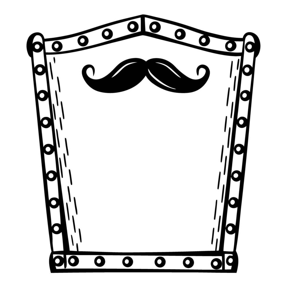 vintage mustache emblem, blank shield border classic retro design for customization and creativity vector