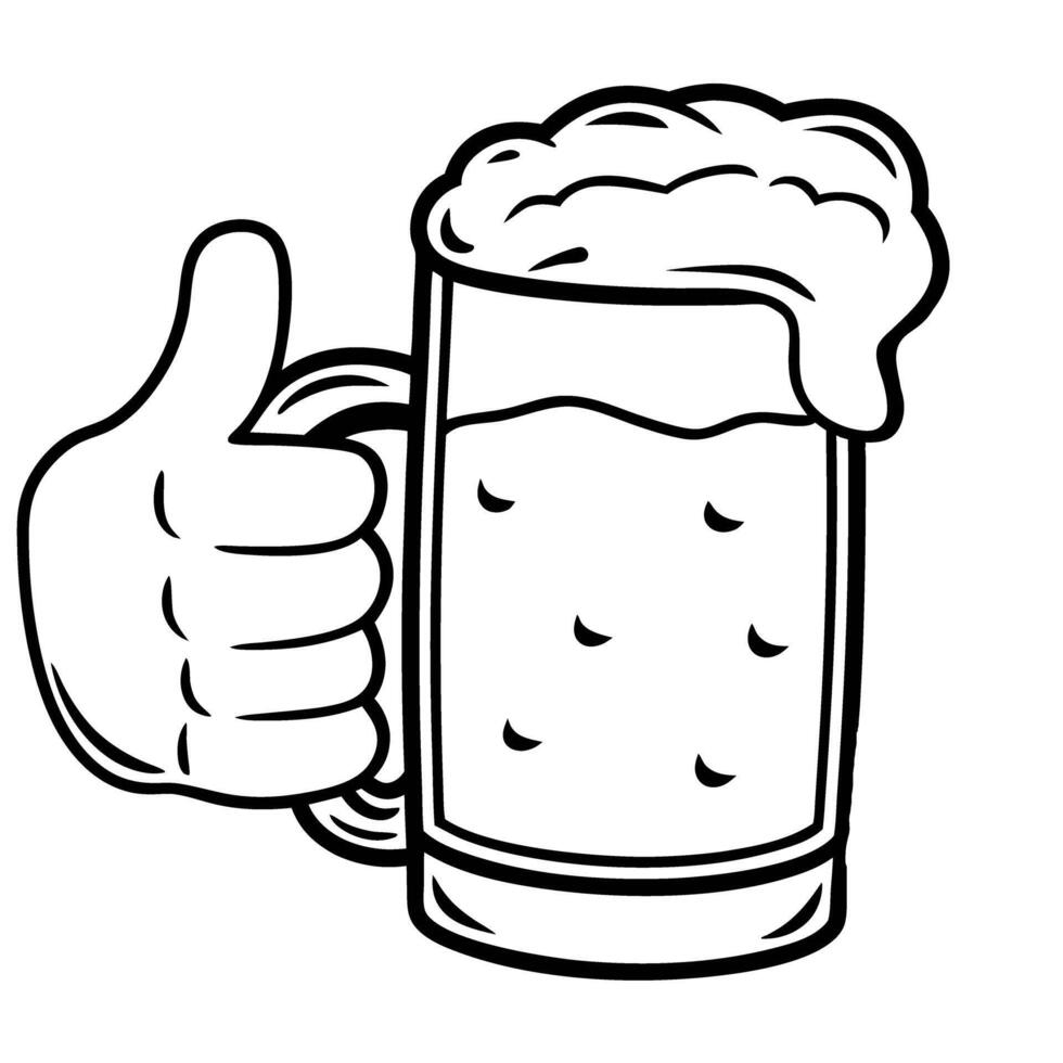 thumbs up for beer cheers, approval, and celebration with a frothy mug illustration vector