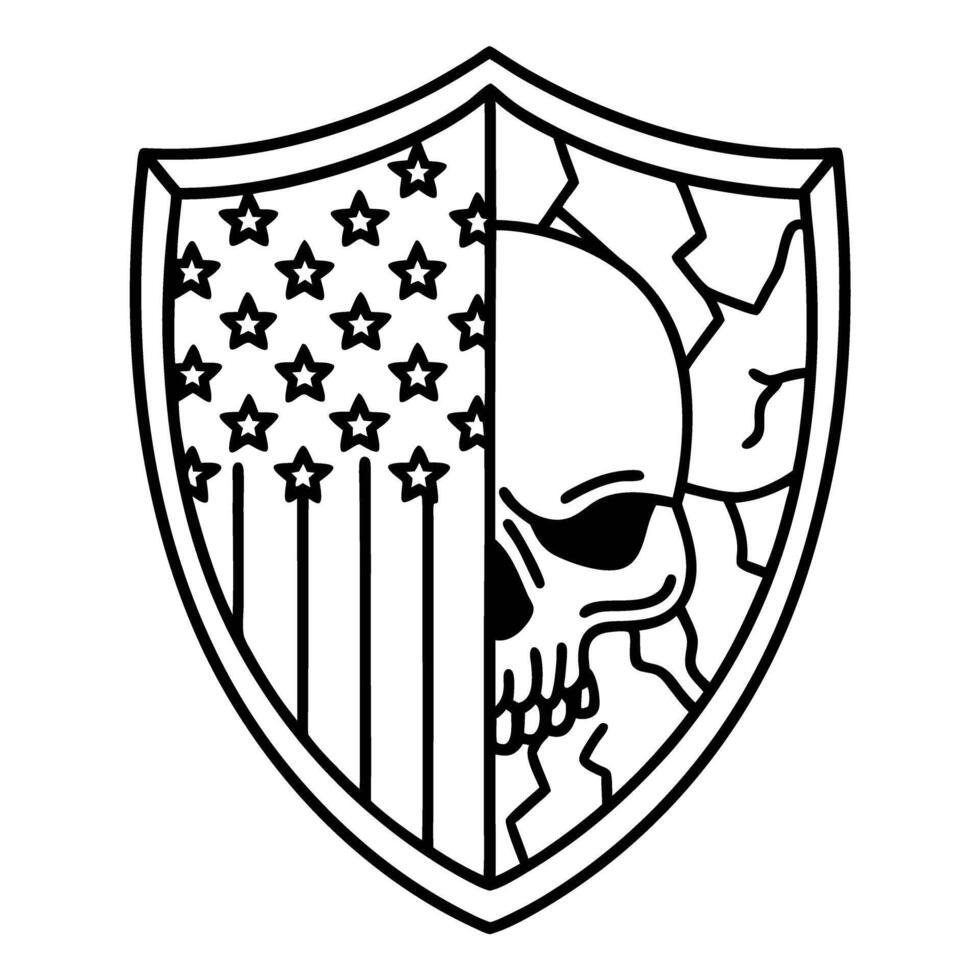 american flag shield with skull patriotism, strength, protection symbol stars, stripes, bold design vector