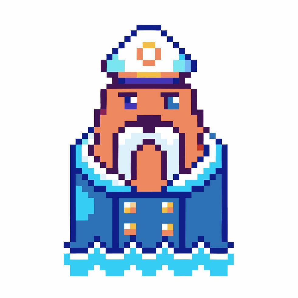 Pixel art sea captain character vintage sailor, nautical theme, retro gaming, pixelated design, maritime vector