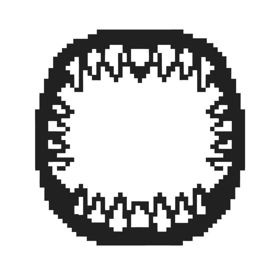 Pixel art mouth with sharp teeth digital monster jaws, open bite retro 8 bit icon, horror fantasy creature vector