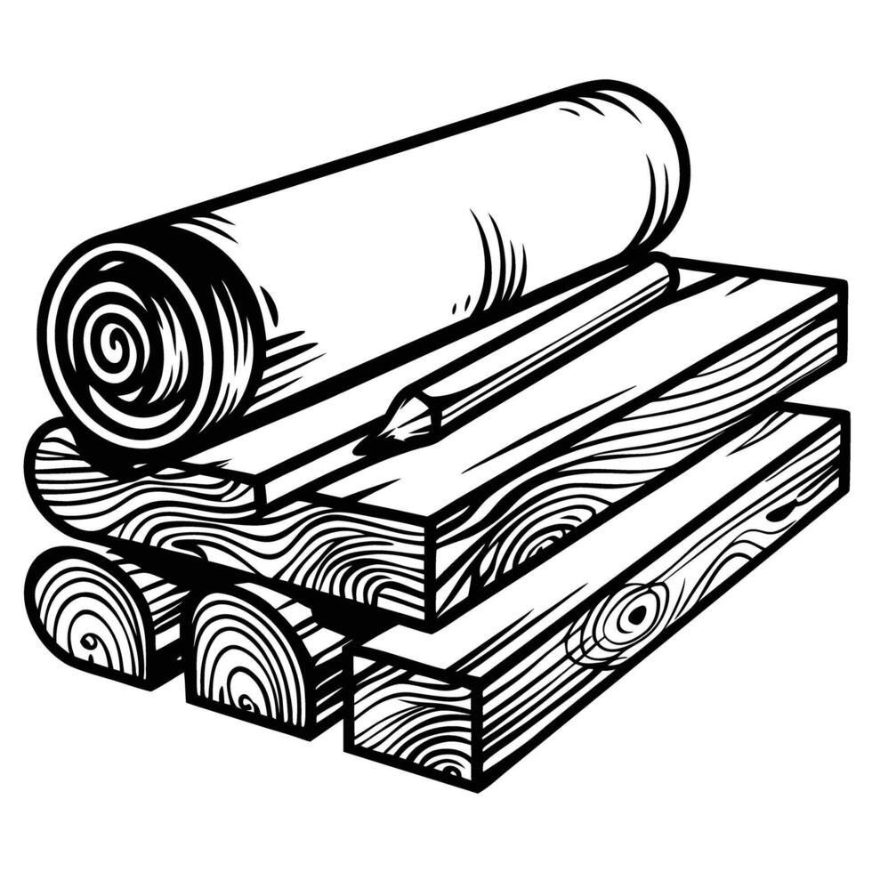 wooden logs and planks illustration lumber material stack, carpentry and construction design vector