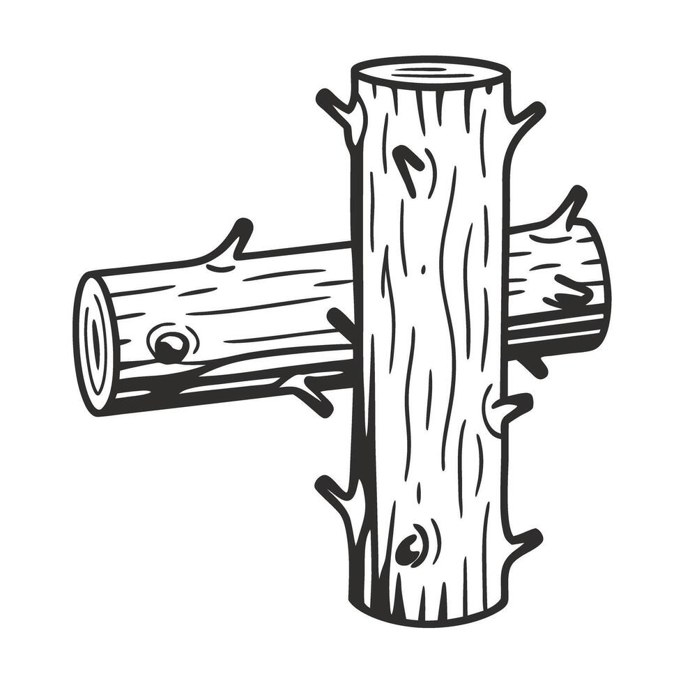 Stacked wooden logs in cross pattern hand drawn tree trunks for forestry, carpentry, building materials, natural wood texture vector
