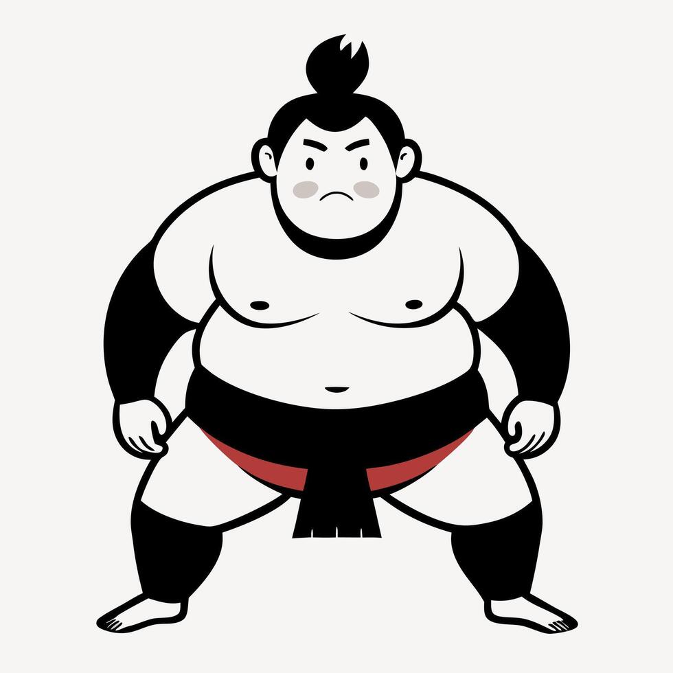 Cartoon Sumo Wrestler Illustration in Traditional Stance with Topknot and Mawashi vector