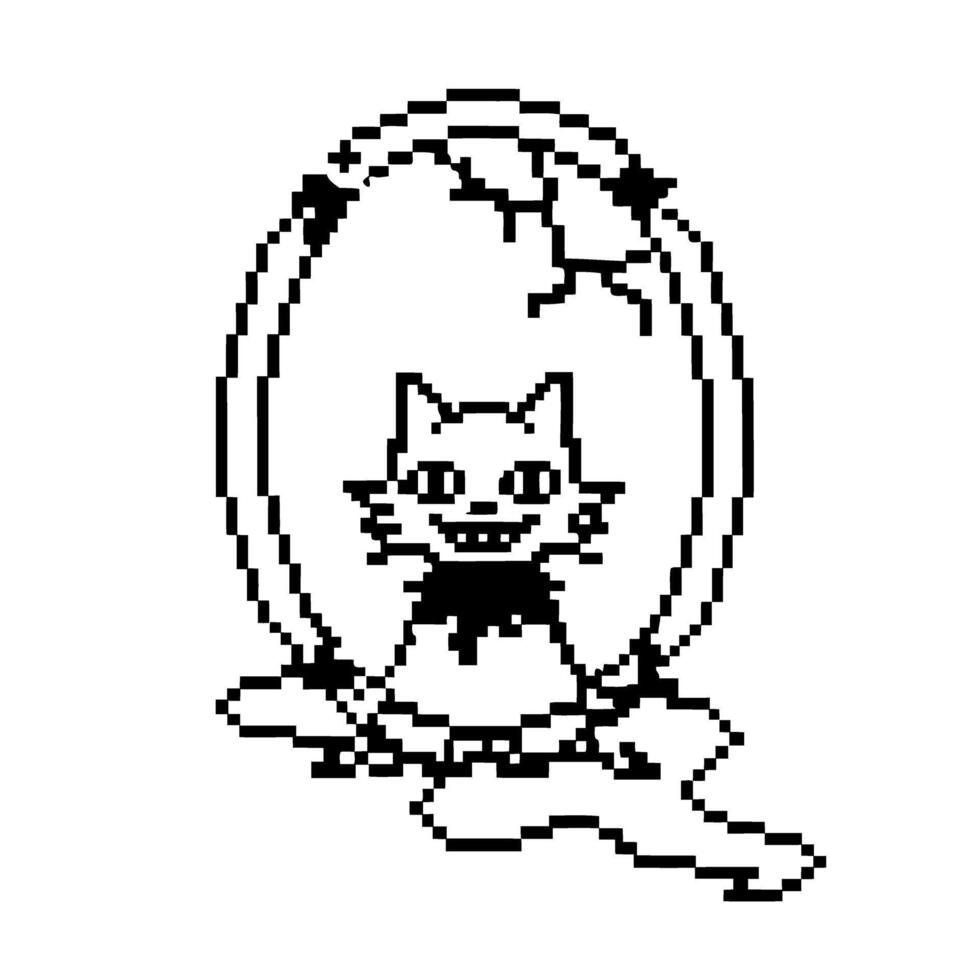 pixel art cat in ornate frame retro digital design, vintage gaming illustration vector