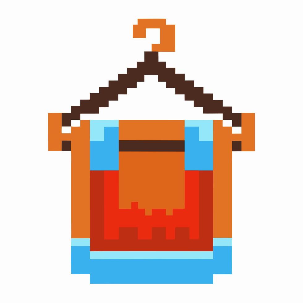 Pixel art towel retro hanging design with orange, blue, red blocks on hanger vector
