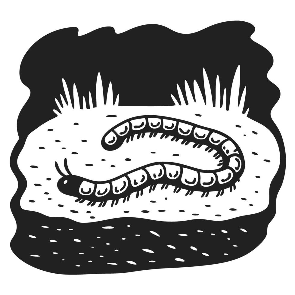 centipede in soil monochrome design, segmented insect nature and wildlife depiction vector