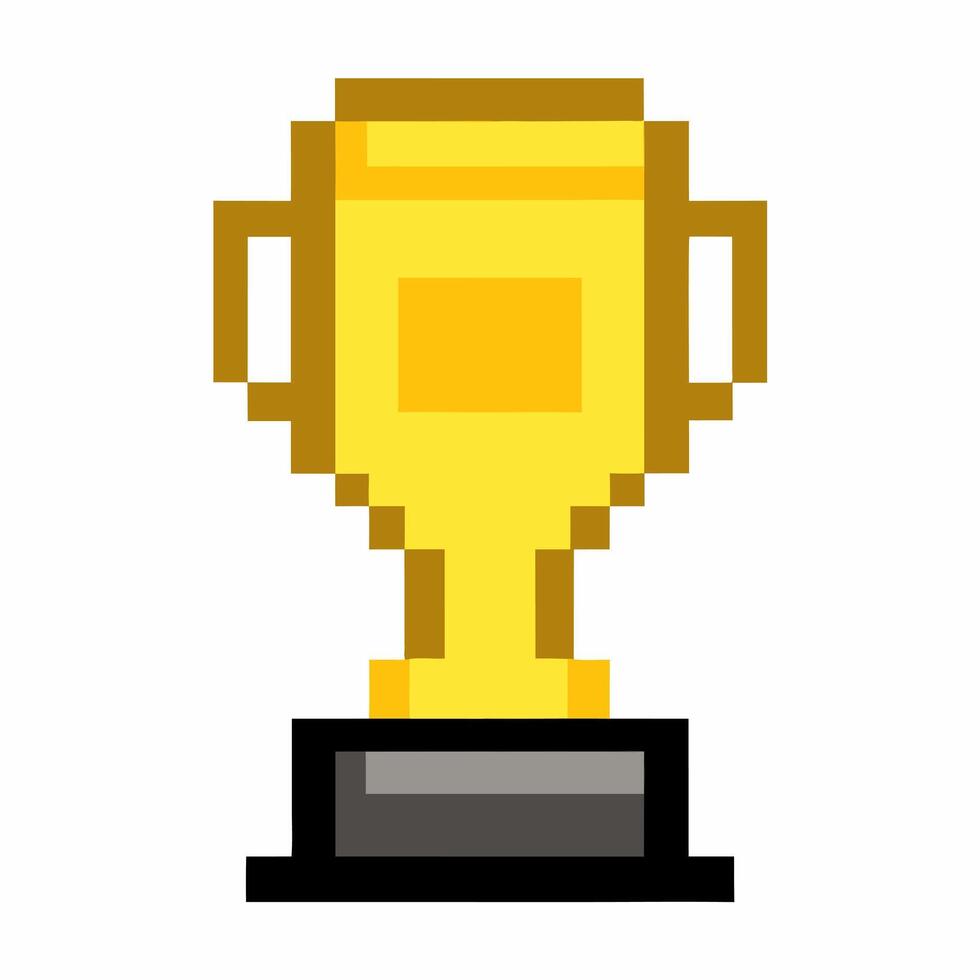 Pixel Art Golden Trophy Icon on White Background Symbolizing Achievement and Success vector