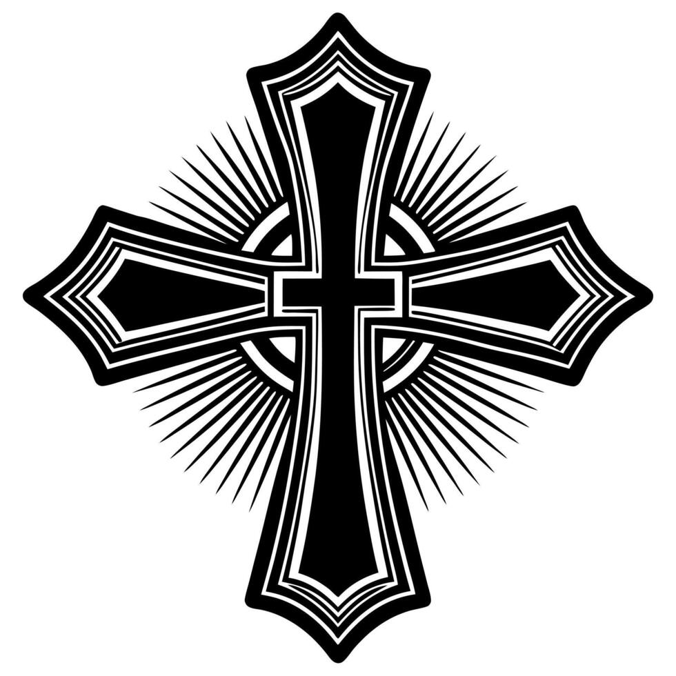 Intricate Black and White Cross Design with Radiant Lines vector
