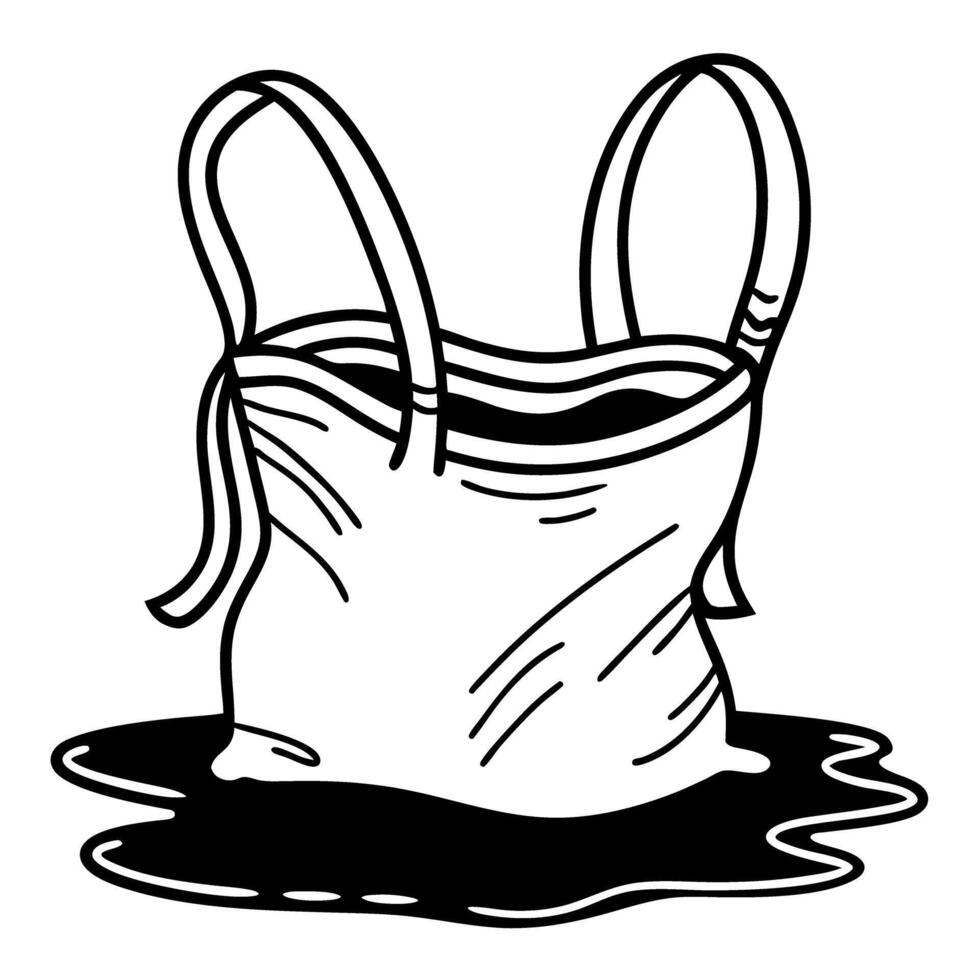 illustration of plastic bag in puddle environmental pollution, waste management challenge vector