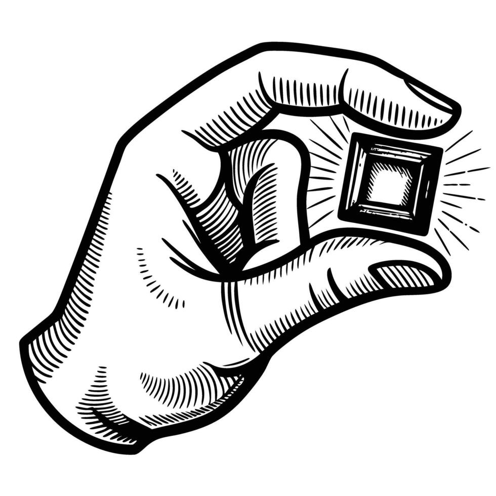 Hand holding a microchip vintage illustration of technology and innovation concept vector
