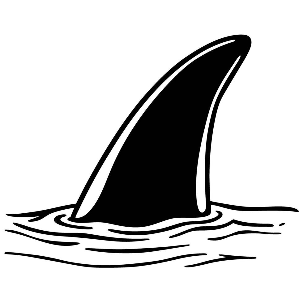 Shark fin above water surface dangerous marine predator, aquatic wildlife, ocean safety warning, sea animal illustration vector
