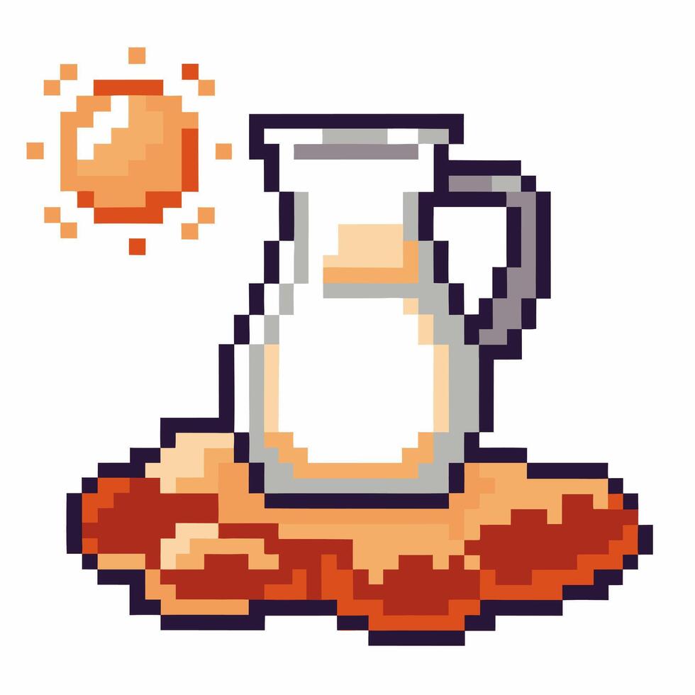 Pixel art milk jug under the sun bright, simple design with retro game vector