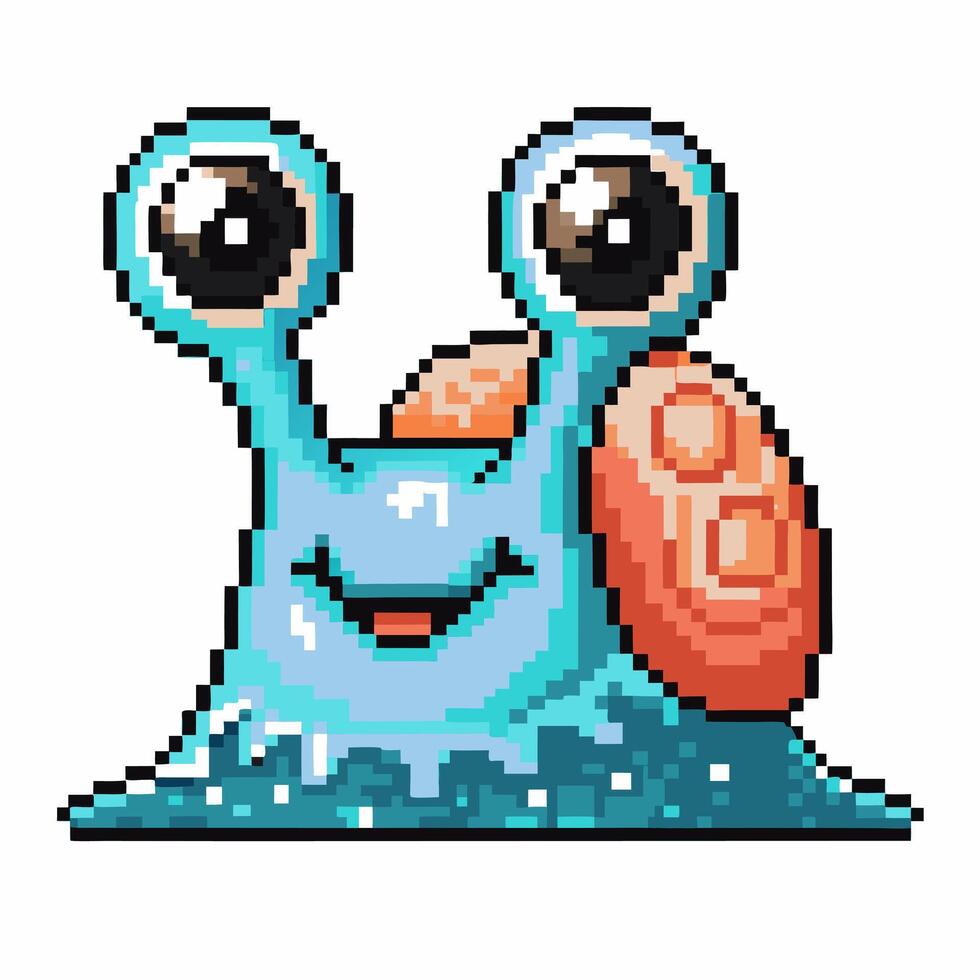 Pixel art snail with big eyes and playful smile vector