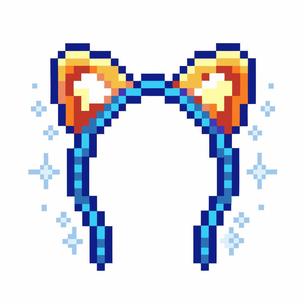 Pixel art headband with blue bow and sparkles on a transparent background vector