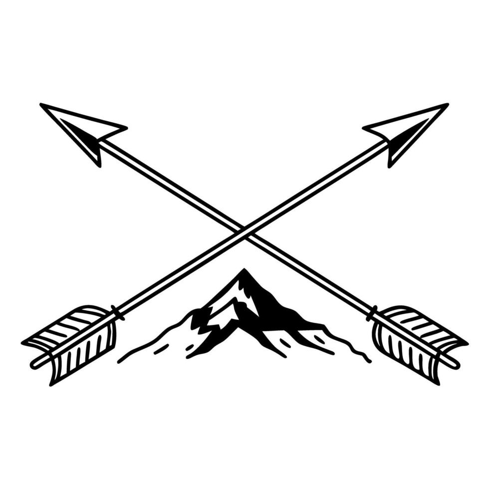 Crossed arrows and mountain illustration symbolizing adventure and strength vector