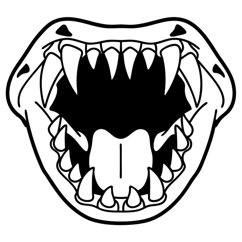 Open animal mouth with sharp exposed teeth and fangs aggressive wild predator jaw illustration, ferocity concept vector