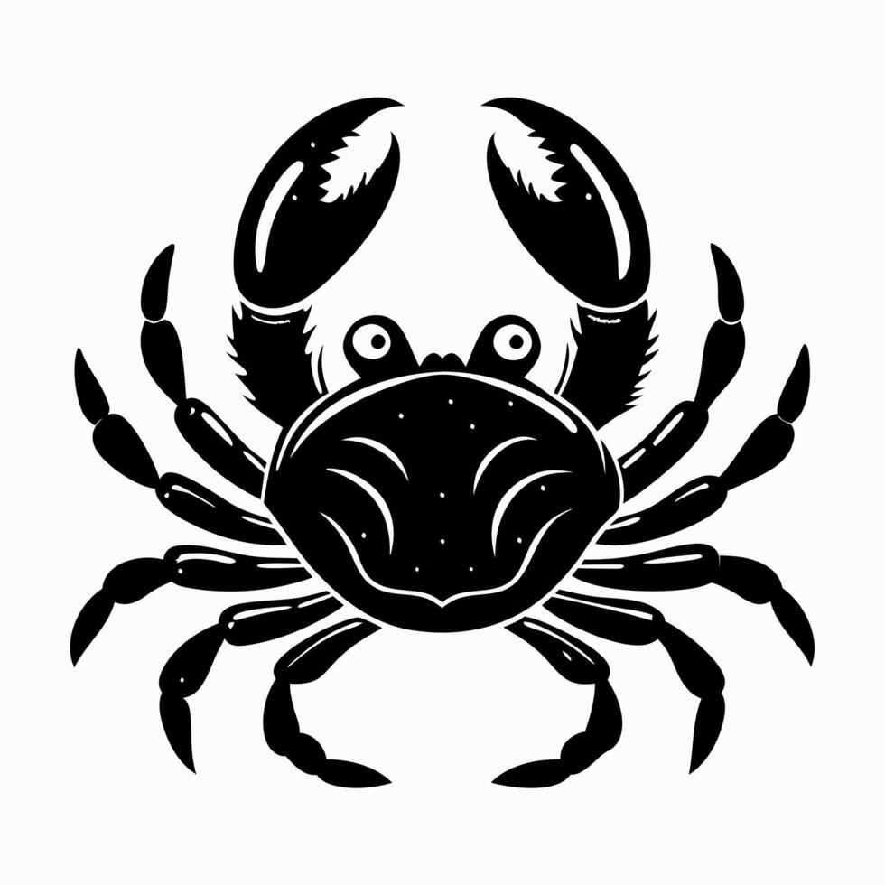 Black Silhouette of Crab with Claws Marine Life Illustration vector