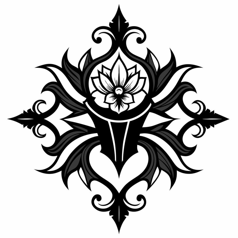 Elegant Floral Mandala Design with Lotus Motif and Ornate Details in Black and White vector