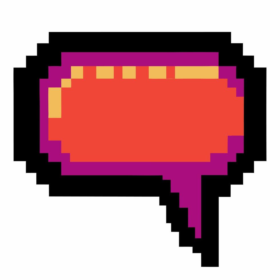 Retro pixel art speech bubble colorful digital chat icon, 8 bit graphic element, text message, communication concept vector