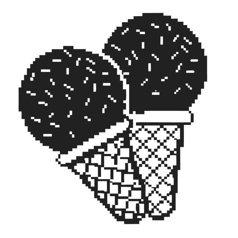 pixel art ice cream cones with sprinkles black and white retro digital dessert illustration vector