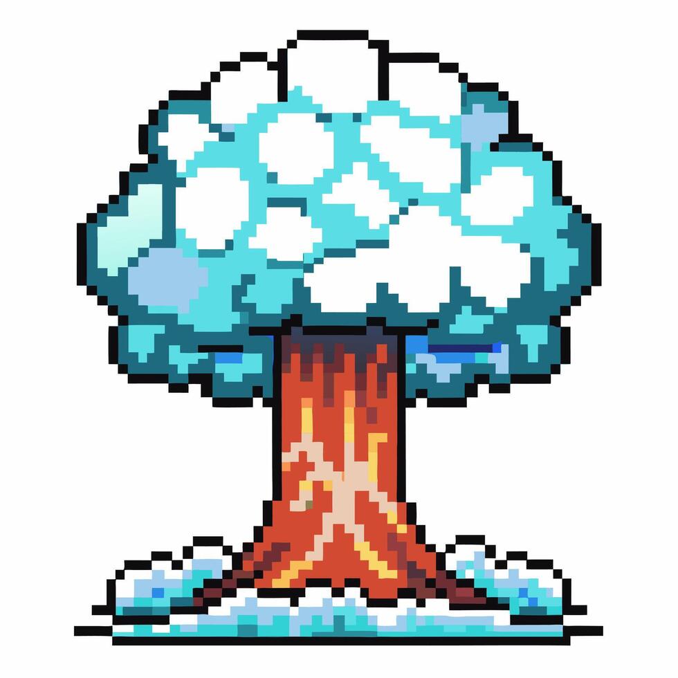 pixel art winter tree snow covered branches, brown trunk, retro game style, digital illustration vector