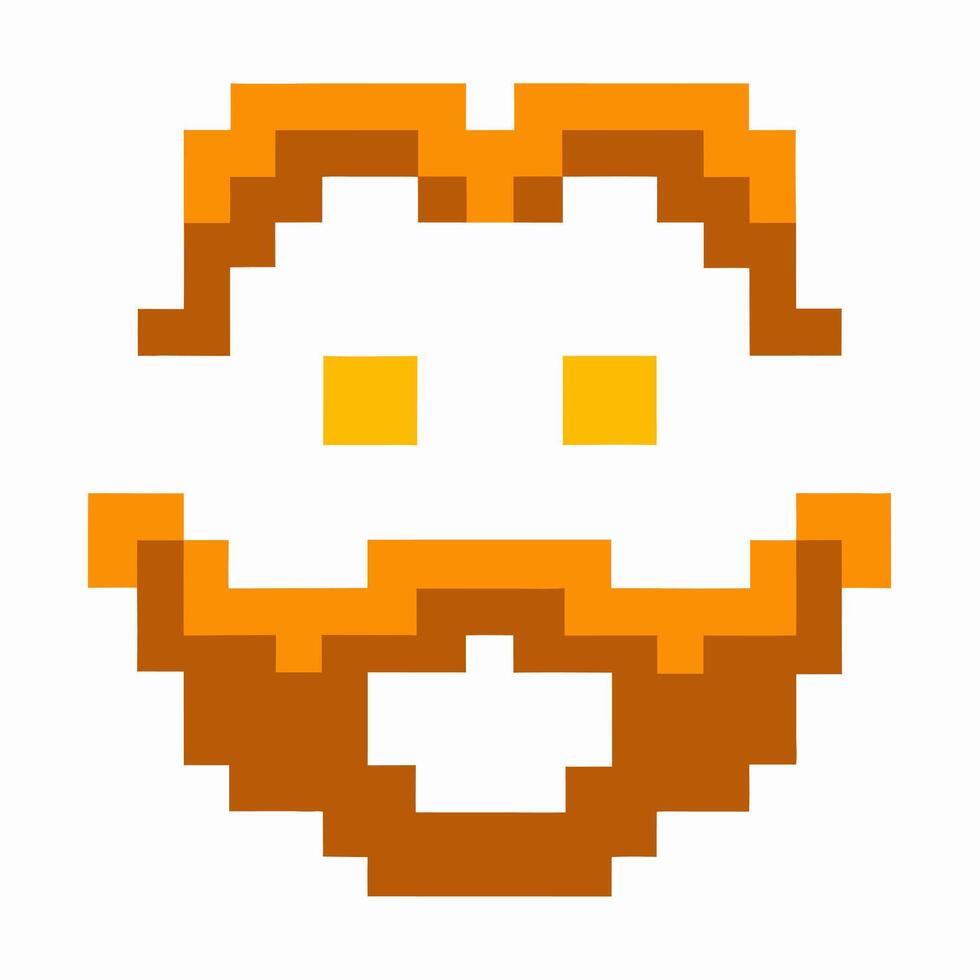 Pixelated beard emoji icon with orange details and neutral expression vector