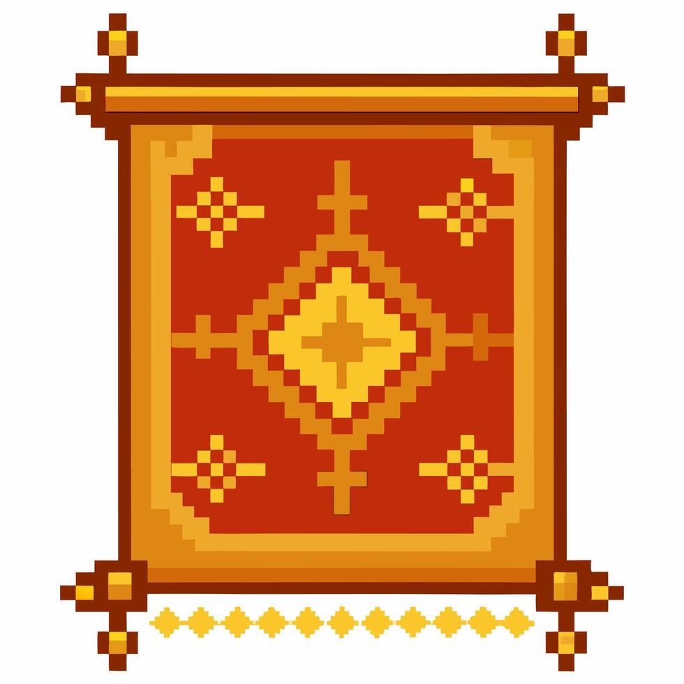 Pixel Art Tapestry Geometric Red and Gold Pattern Design vector