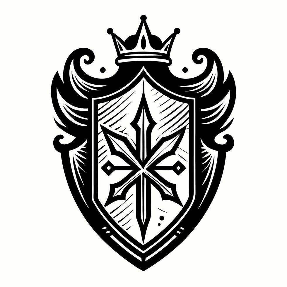 Elegant Black and White Heraldic Crest with Crown and Shield Design vector