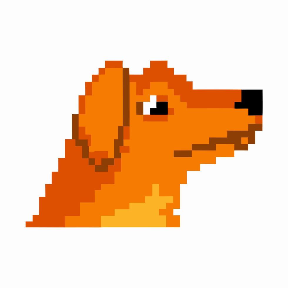 Pixel art dog in profile, vibrant orange retro gaming aesthetic vector