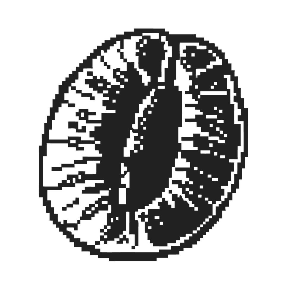 black and white pixel art of a kiwi fruit slice vector