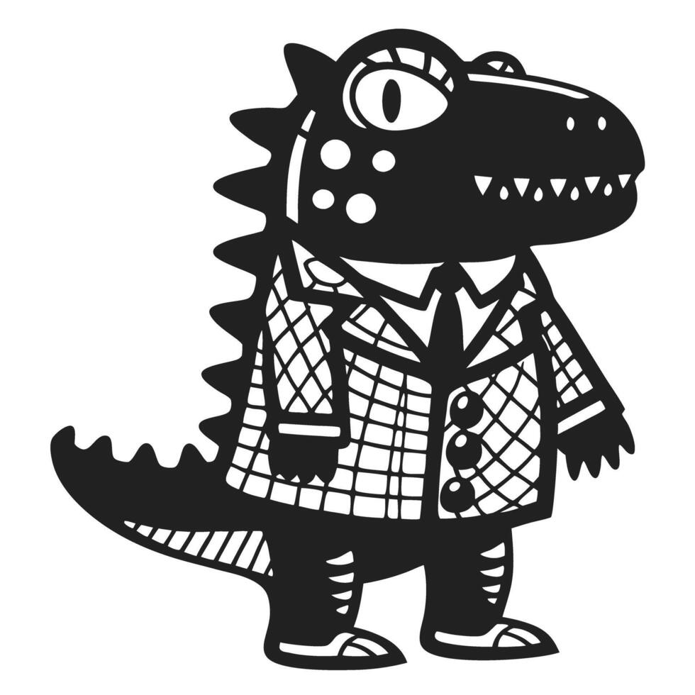 crocodile in suit, playful dressed reptile with checkered coat and tie vector