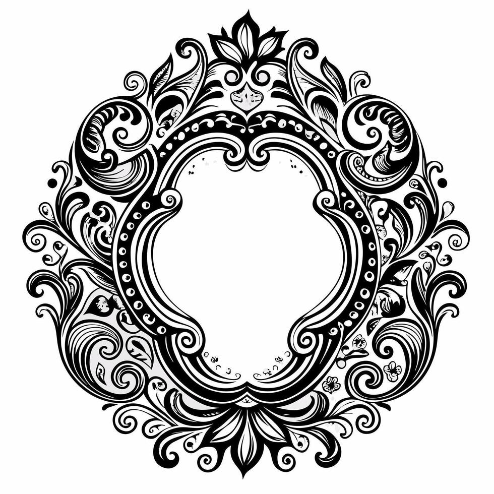 Ornate Floral Frame Design with Intricate Vintage Patterns in Black and White vector