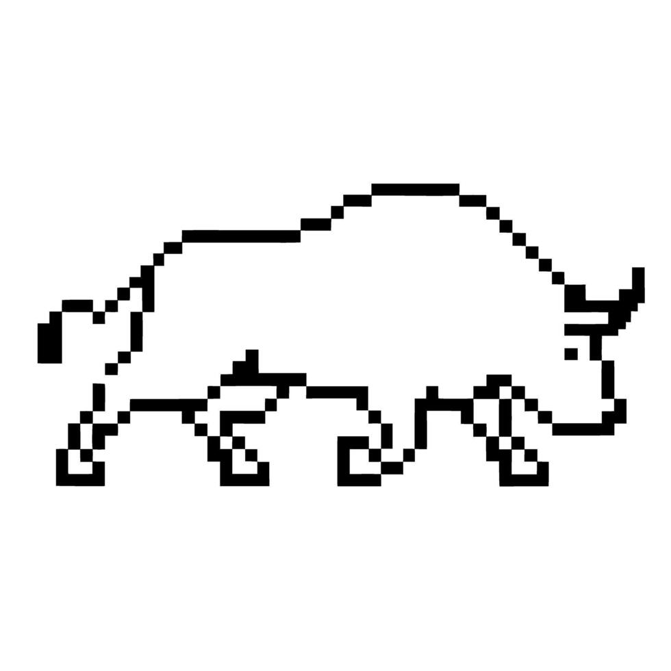 Minimalist pixel bull silhouette icon retro black and white outline symbolizing growth, finance, and cryptocurrency optimism vector