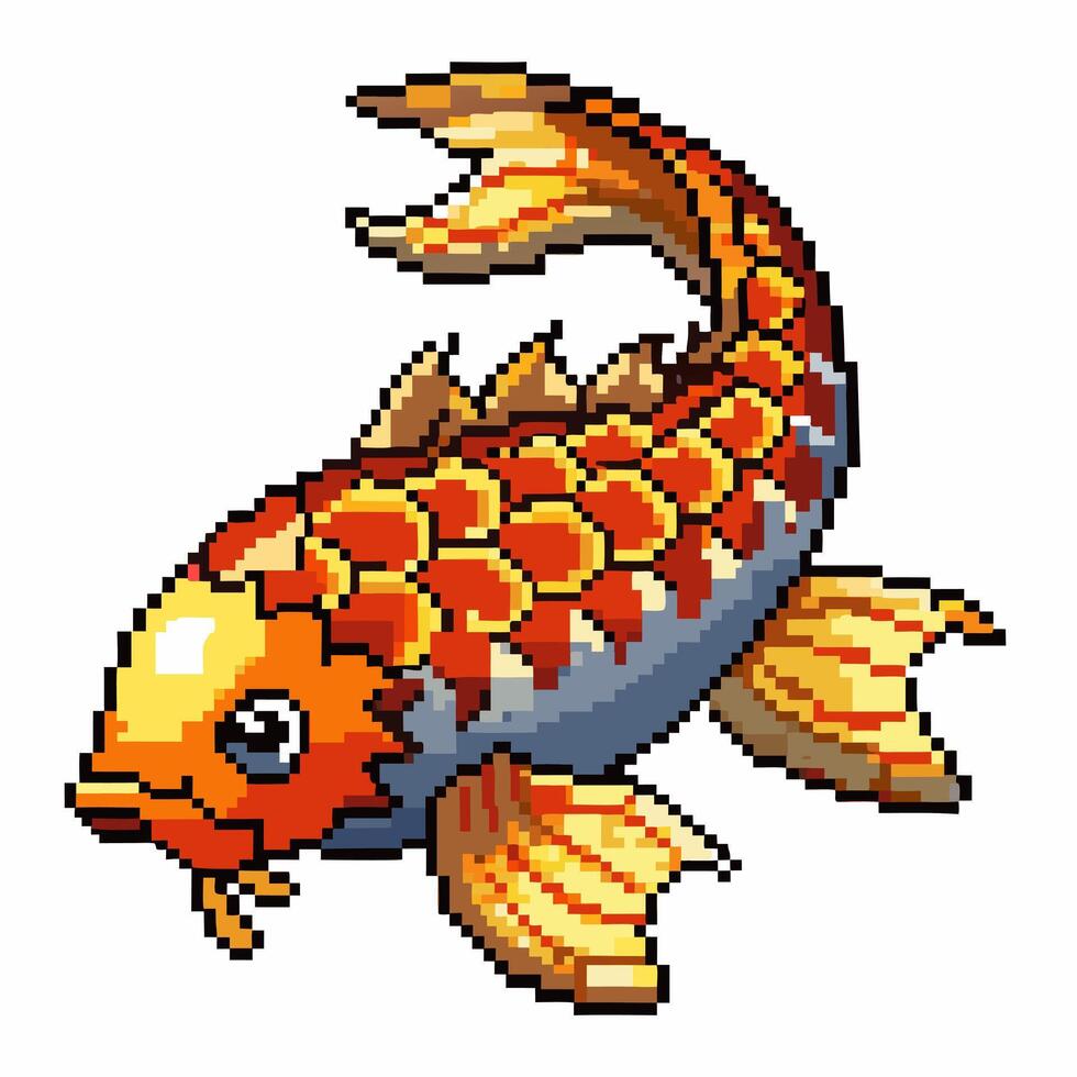 Pixel Art Koi Fish Illustration Retro Game Style Digital Artwork vector