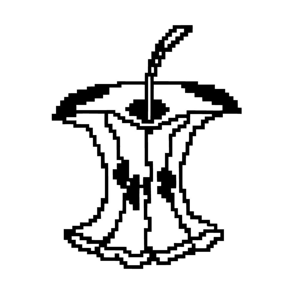 pixel art apple core black and white digital illustration of fruit remnant in retro style, minimalistic design vector
