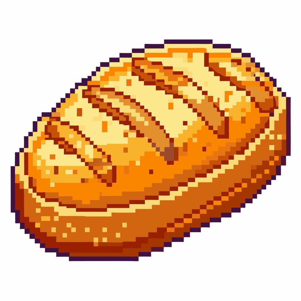 Retro Pixel Art of a Golden Loaf of Bread in Classic 8 Bit Style vector